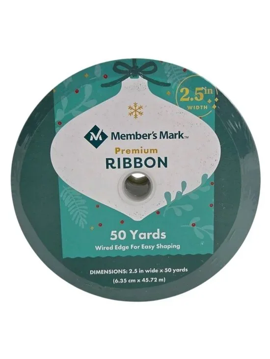 Members Mark Christmas Ribbon 2.5" 50 Yard Wired Edge Burlap Green  Wreath - Picture 3 of 5